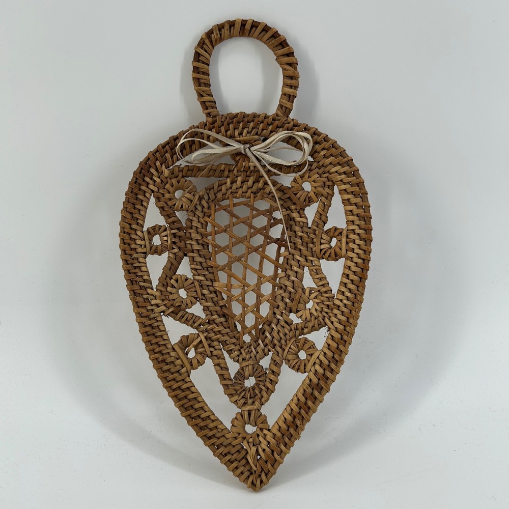 Unbranded Teardrop Wicker Wall Hanging Decor Brown Rattan Lattice Boho Art